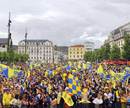 Fans gather in the square at Clermont Ferrand to watch the Top 14 final on a big screen