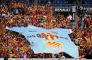 Perpignan fans unveil a banner at the Top 14 final