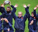 France's William Servat stretched during a training session
