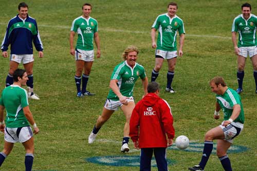 British & Irish Lions players enjoy a game of football
