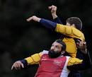 France lock Sebastien Chabal challenges for a high ball
