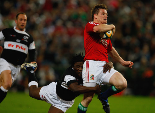 British & Irish Lions centre Brian O'Driscoll is tackled just short of the line 
