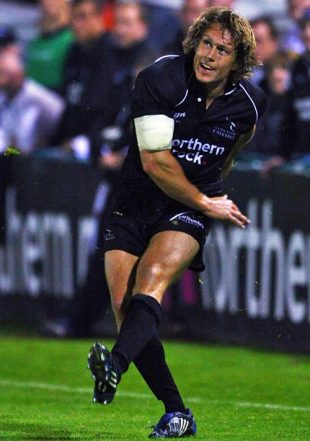 Jonny Wilkinson of Newcastle Falcons converts to become the greatest points scorer in the Guiness Premiership history during the Guinness Premiership match between Newcastle Falcons and Bristol at Kingston Park on September 26, 2008 in Newcastle, England.