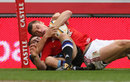 British & Irish Lions wing Tommy Bowe scores the Lions' first try against Western Province
