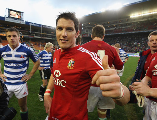 British & Irish Lions match winner James Hook celebrates after the game against Western Province