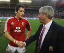 British & Irish Lions fly-half James Hook is congratulated by Ian McGeechan after his kick defeated Western Province