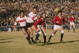 JPR Williams off loads the ball against Transvaal, Transvaal v British Lions, Transvaal, South Africa, June 15, 1974