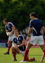 British & Irish Lions players James Hook and Mike Phillips share a joke during training at Bishops School, Cape Town