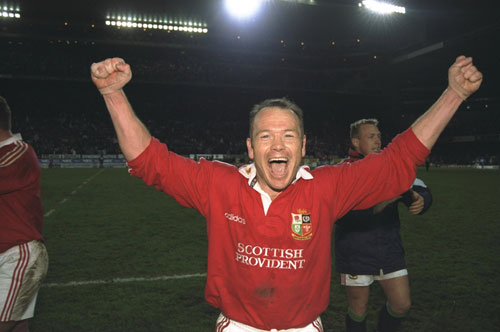 Ieuan Evans celebrates the Lions victory over South Africa