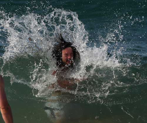 British & Irish Lions prop Adam Jones is caught in the surf