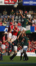 South Africa's Victor Matfield jumps in the lineout 
