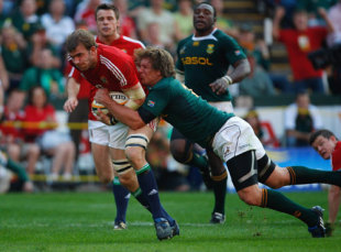 British & Irish Lions flanker Tom Croft powers through to score at Kings Park in Durban, South Africa v British & Irish Lions, first Test, June 20, 2009