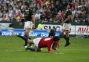 Lions scrum-half Mike Phillips dives over to score a try 