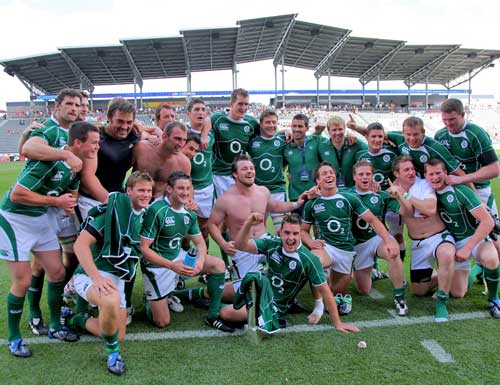 Ireland 'A' celebrate their Churchill Cup victory over England Saxons