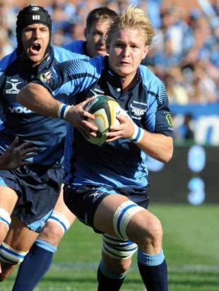 The Bulls' Dewald Potgieter takes on the Crusaders' defence