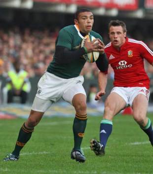 South Africa's Bryan Habana takes on the Lions' defence, South Africa v British & Irish Lions, Kings Park, Durban, South Africa, June 20, 2009