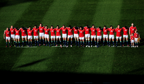 Lions players line-up before kick-off