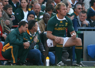 South Africa flanker Schalk Burger sits on the bench after being yellow-carded for allegedly making contact with British & Irish Lions wing Luke Fitzgerald's eyes, South Africa v British & Irish Lions, Loftus Versfeld, Pretoria, South Africa, June 27, 2009
