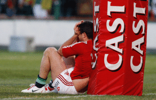 British & Irish Lions fullback Rob Kearney looks devestated after his side lost in injury-time to a Morne Steyn penalty, South Africa v British & Irish Lions, Loftus Versfeld, Pretoria, South Africa, June 27, 2009