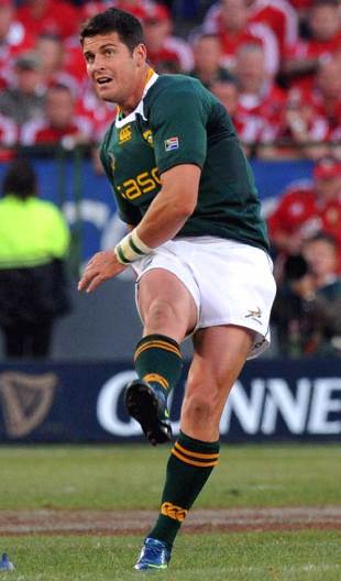 South Africa replacement Morne Steyn kicks the injury-time winning penalty at his home ground, South Africa v British & Irish Lions, Loftus Versfeld, Pretoria, South Africa, June 27, 2009