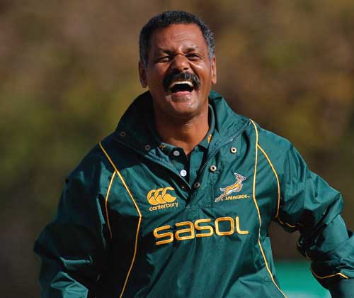 Springboks coach Peter de Villiers laughs during training