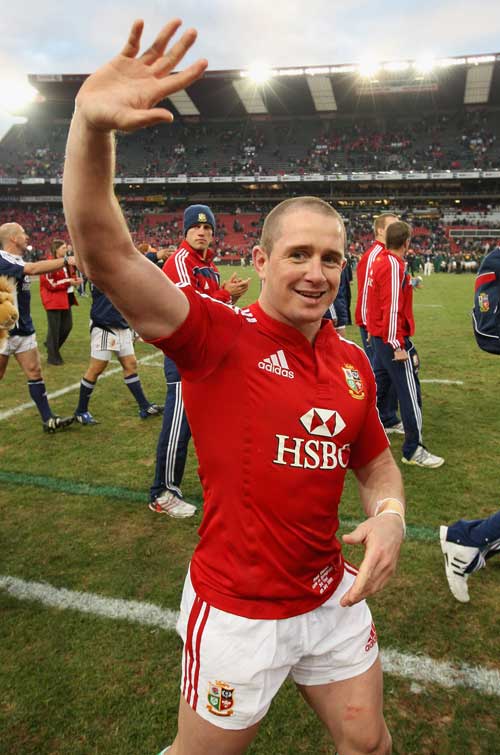 Lions wing Shane Williams celebrates his two-try haul