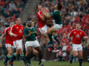 Lions fullback Rob Kearney attempts to catch a high-ball