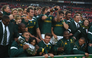The South African players and management celebrate their series victory over the British & Irish Lions, South Africa v British & Irish Lions, third Test, Ellis Park, Johannesburg, July 4, 2009 