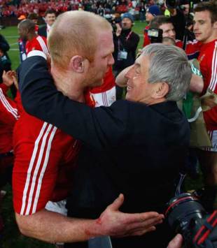 Lions head coach Ian McGeechan embraces his skipper Paul O'Connell, South Africa v British & Irish Lions, Ellis Park, Johannesburg, South Africa, July 4, 2009