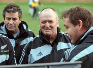 New Zealand coach Graham Henry raises a smile during a training session, Newtown Rugby Park, Wellington, New Zealand, July 8, 2009