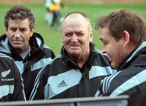New Zealand coach Graham Henry raises a smile during a training session
