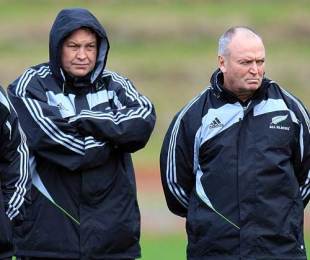 All Blacks coach Graham Henry and his assistant Steve Hansen, Newtown Rugby Park, Wellington, New Zealand, July 8, 2009