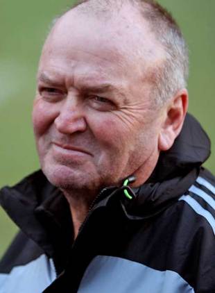 All Blacks coach Graham Henry raises a smile during training, Newtown Rugby Park, Wellington, New Zealand, July 8, 2009