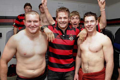New Zealand skipper Richie McCaw poses with team-mates after a rare appearance in club rugby