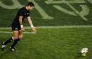 New Zealand fly-half Stephen Donald takes a shot at goal