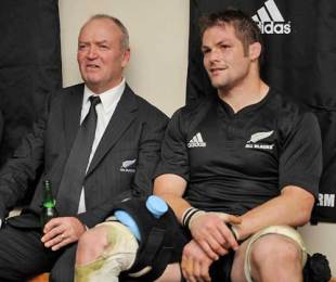 All Blacks coach Graham Henry and his captain Richie McCaw reflect on their latest victory, New Zealand v Australia, Tri-Nations, Eden Park, Auckland, New Zealand, July 18, 2009