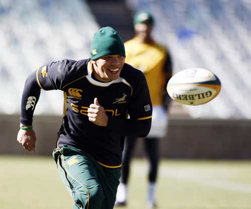 South Africa wing Bryan Habana chases the ball during training