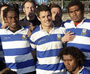 Dan Carter of Southbridge poses with his team mates after the club match between Southbridge and Hornby at Denton Oval