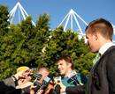Australia wing Drew Mitchell talks to the press after signing for the Waratahs