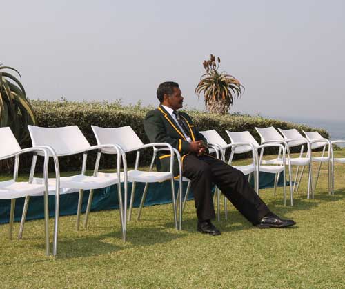South Africa coach Peter De Villiers waits for his team to arrive