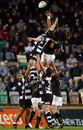 Victor Vito of Wellington jumps for the lineout ball with Ross Kennedy of Hawke's Bay