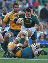South Africa's Pierre Spies takes on the Australia defence