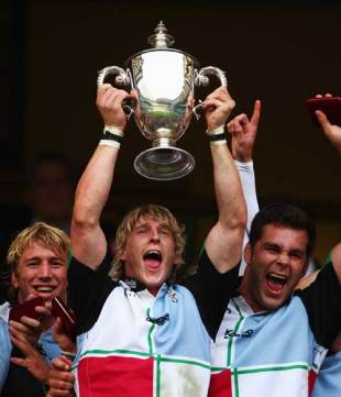 David Strettle celebrates with the 2008 Middlesex Sevens trophy, Middlesex Sevens, Twickenham, August 16, 2008 
