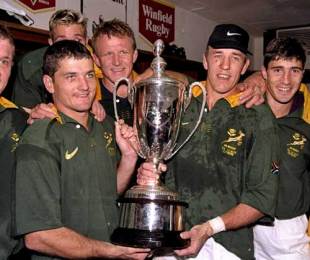 South Africa celebrate winning the 1998 Tri-Nations title, South Africa v Australia, Tri-Nations, Ellis Park, Johannesburg, South Africa, August 22, 1998