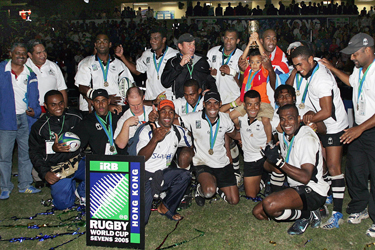 Fiji celebrate capturing the 2005 Rugby World Cup Sevens title