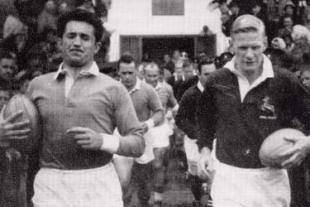 Captains Lucien Mias and Peter Taylor lead out the sides during France's 1958 tour of South Africa