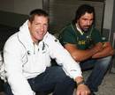 South Africa locks Bakkies Botha and Victor Matfield wait for their team-mates