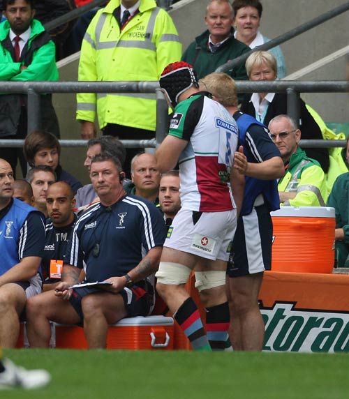 Quins' George Robson leaves the pitch after his red card