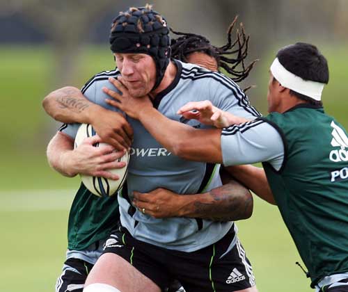New Zealand's Brad Thorn in action during a training session