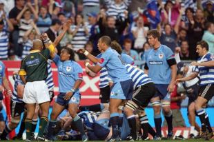 Bulls duo Heini Adams and Burton Francis appeal to referee Pro Legoete to disallow Luke Watson's try,  Western Province v Bulls, Currie Cup, Newlands Stadium, Cape Town, South Africa, September 5, 2009